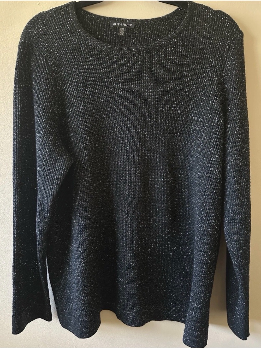 XL Eileen Fisher Black Crewneck Sweater with Subtle Metallic Sheen